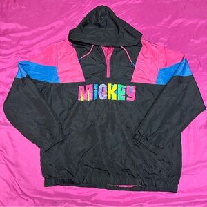 Disney Mickey Mouse Vintage Windbreaker Jacket 1/3 Zip Hooded Sz L unisex